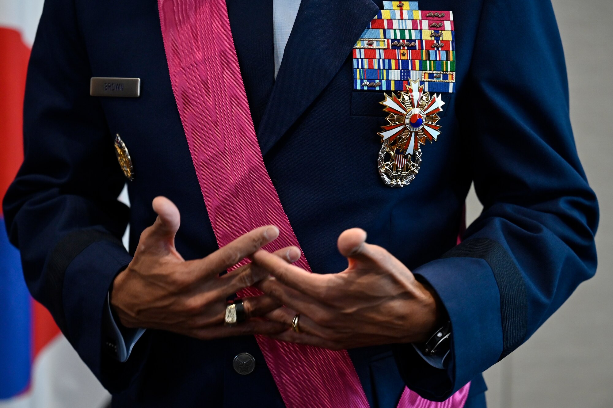 Air Force Chief of Staff Gen. CQ Brown, Jr. makes remarks during an award ceremony.