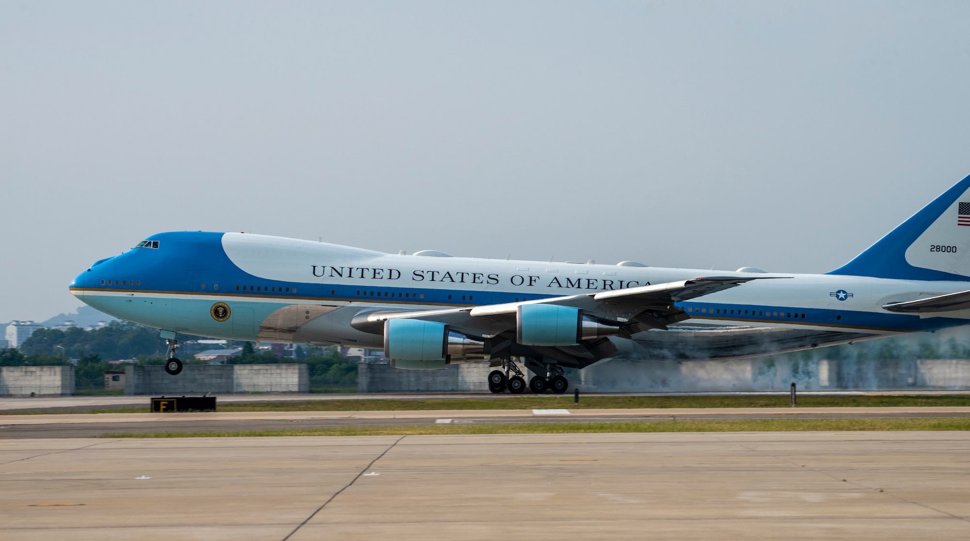 Air Force One prepares to land at Osan Air Base, Republic of Korea, May 20, 2022.
