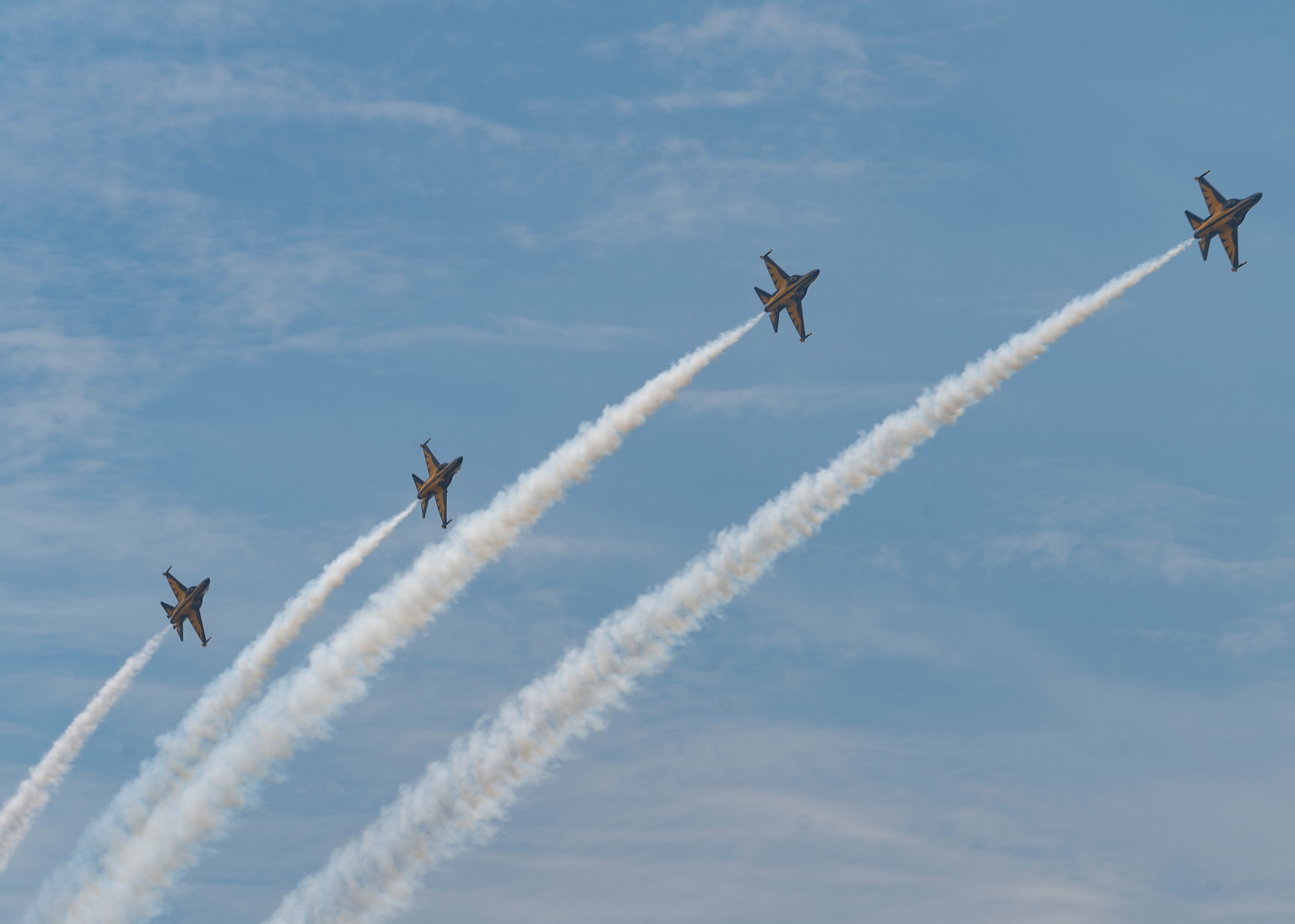The Republic of Korea 53rd Air Demonstration Group, better known as the Black Eagles, perform an aerial tricks in the sky.
