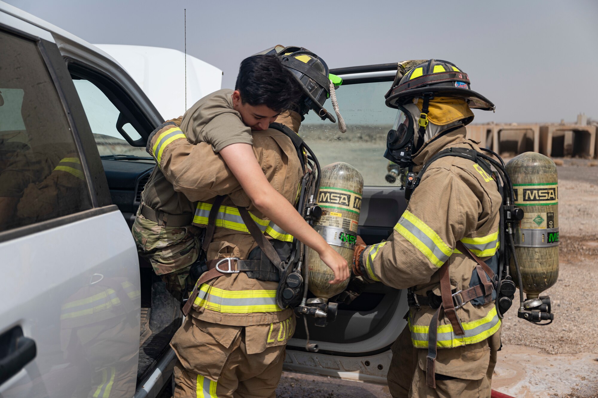 U.S Air Force firefighters and Army medics hone readiness skills at Chabelley Airfield