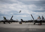 An F-15 Eagle assigned to the 125th Fighter Wing, Florida Air National Guard, flies over the Air Dominance Center in Savannah, Georgia, during exercise Sentry Savannah 22-1 May 12, 2022. Sentry Savannah is the Air National Guard’s premier counter air exercise, encompassing 10 units of fourth- and fifth- generation fighter aircraft.