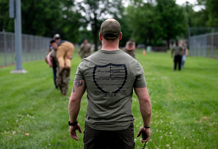 Airman stands at finish line