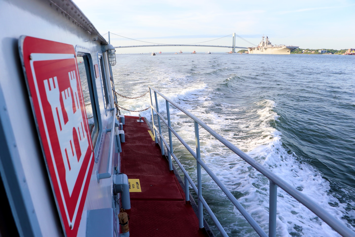 The Parade of Ships enters New York Harbor.