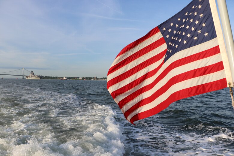 The Parade of Ships enters New York Harbor.