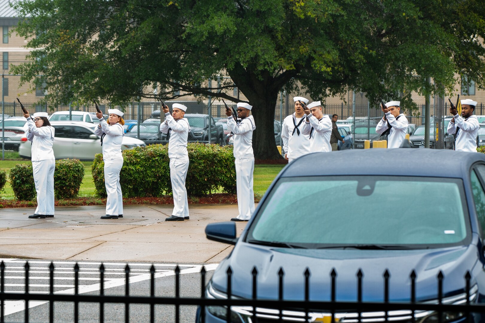 The Navy Region Mid-Atlantic (NRMA) Honor Guard provided a 21-gun salute during Norfolk Naval Shipyard's annual Memorial Day Fall-In for Colors May 25 to honor the fallen.
