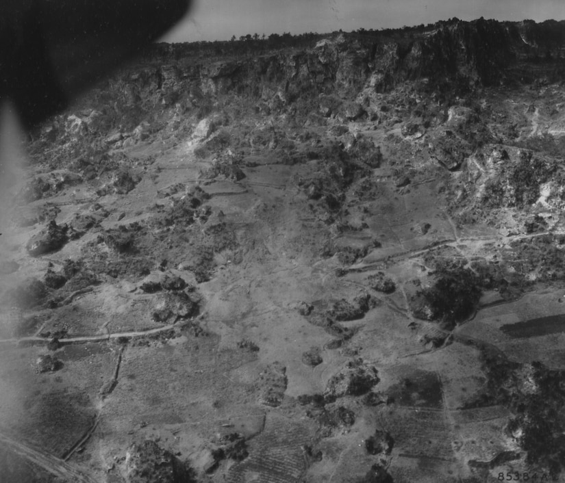 An aerial view of a hillside.