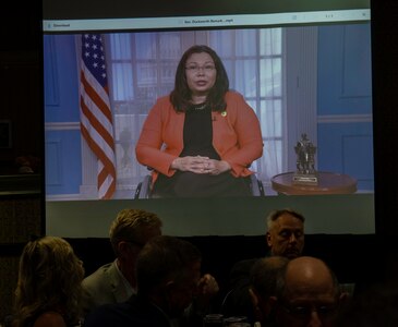 U.S. Senator Tammy Duckworth thanks the members of the National Guard Association of Illinois for selecting her as the 2022 NGAI Legislator of the Year. Duckworth delivered her remarks at the annual banquet and awards ceremony via a pre-recorded video message.