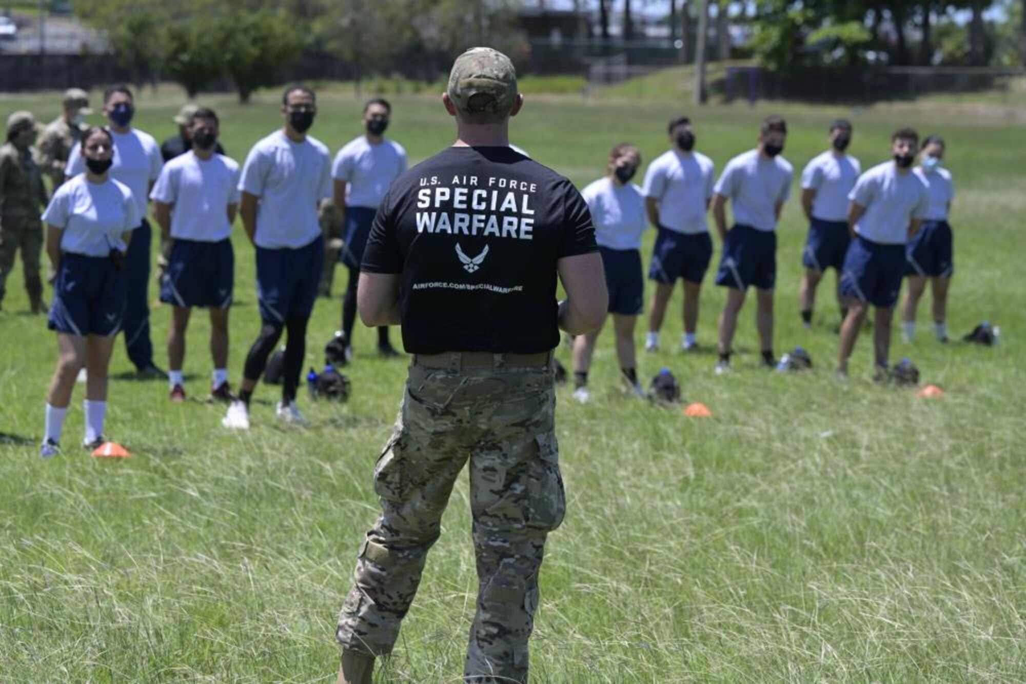 U.S. Air Force Master Sgt. James Robison, 330th Recruiting Squadron recruiter, provides instruction to cadets from Air Force ROTC Detachment 756 in Mayaguez, Puerto Rico.