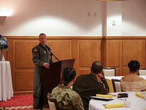 US Army Lt. Gen Scott Pleus, USFK Deputy Commander,  speaks at the Asian American, Native Hawaiian & Pacific Islander (AANHPI) Heritage Month Celebration.