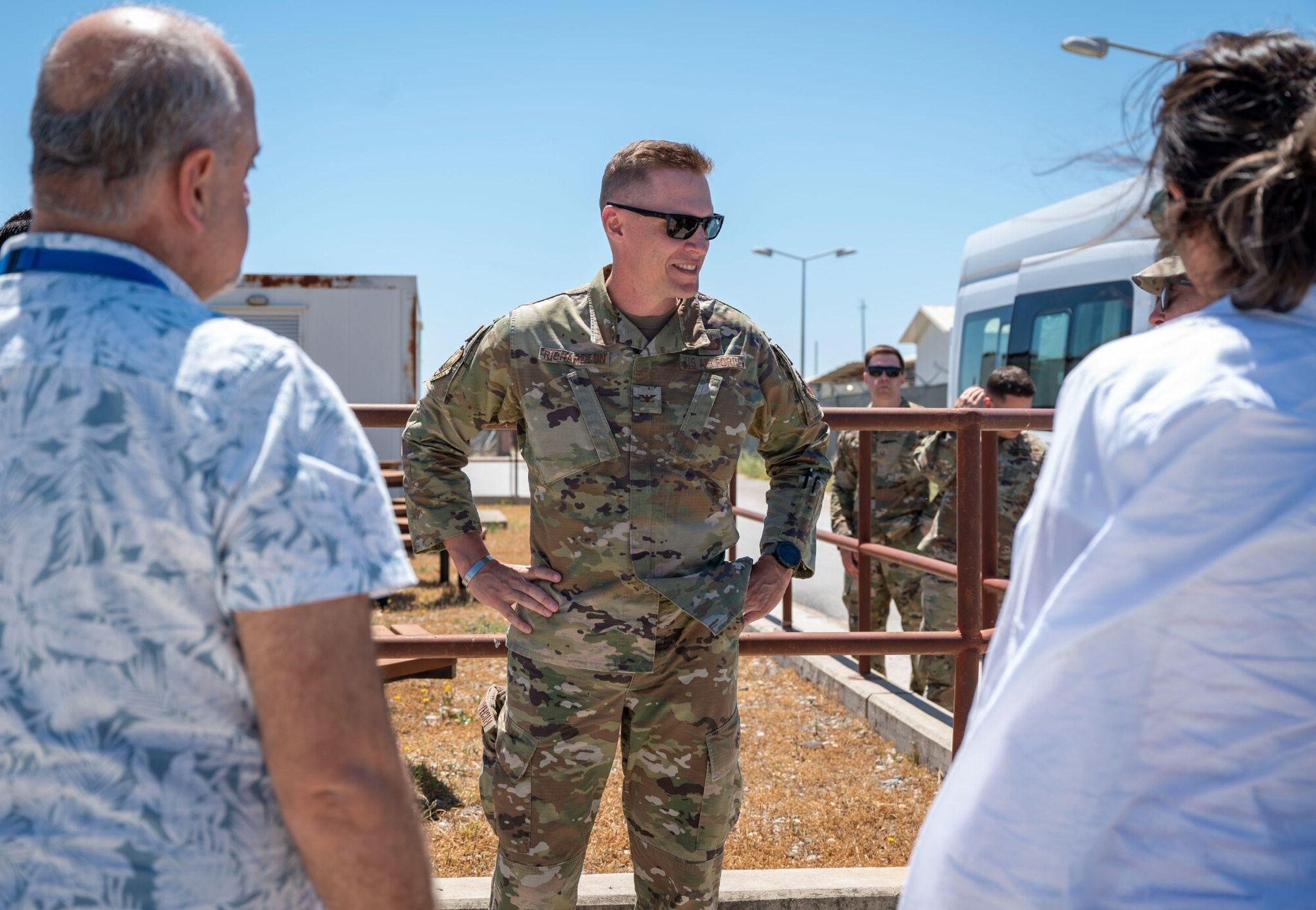 Col. Ryan Richardson, United States Air Forces in Europe - Air Forces Africa Director of Manpower, Personnel, and Services, visits Patriot Village during his tour of the 39th Air Base Wing at Incirlik Air Base, Turkey, May 20, 2022. Richardson is responsible for the command’s Force Support portfolio of activities and programs supporting military, civilian, and partner personnel, families, and retirees across the European and African theaters. (U.S. Air Force photo by Staff Sgt. Gabrielle Winn)