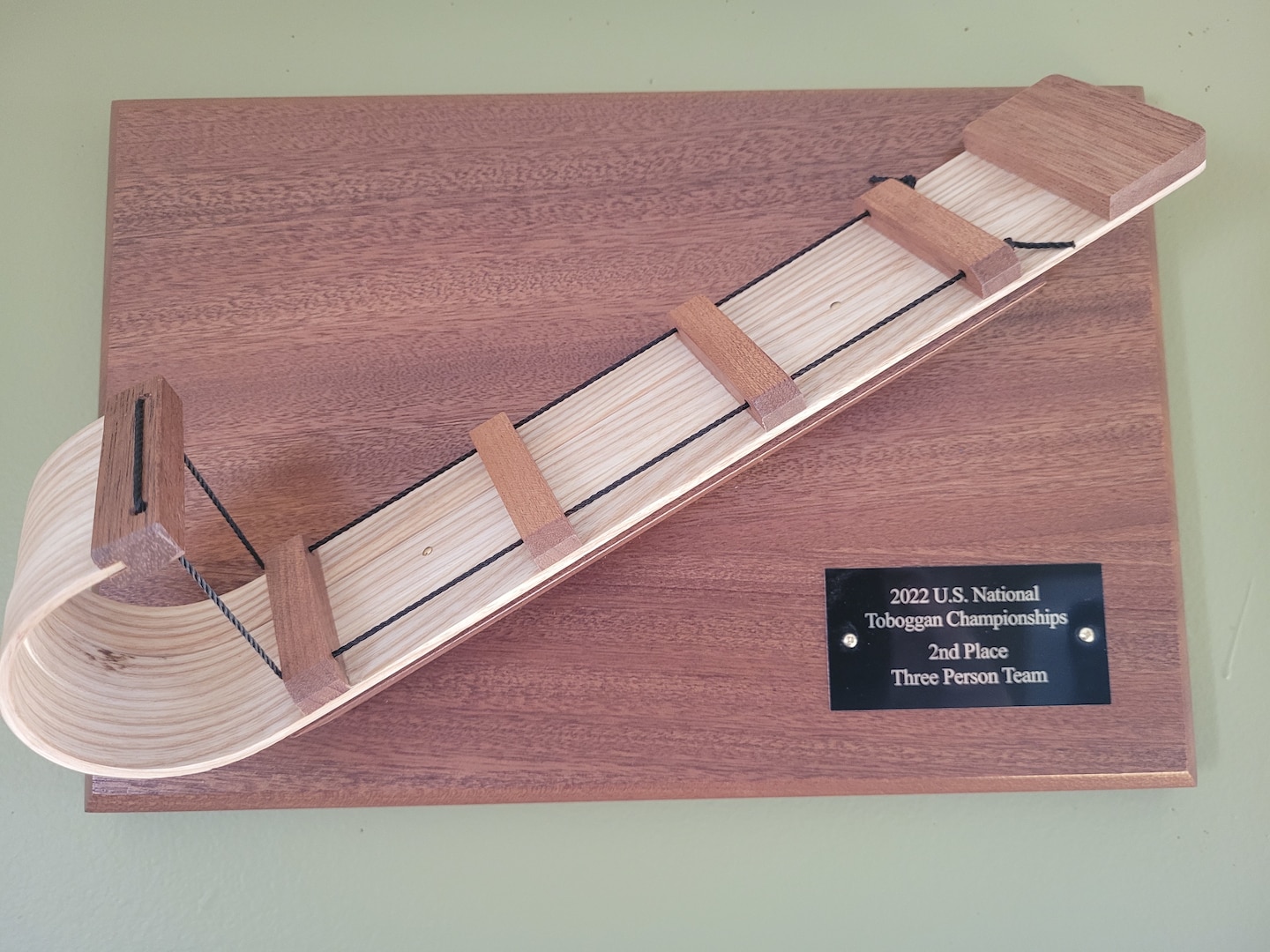The second place trophy won by Russell Sherman, quality assurance team leader with DCMA Hartford, and his team during the 2022 National Tobogganing Championship.