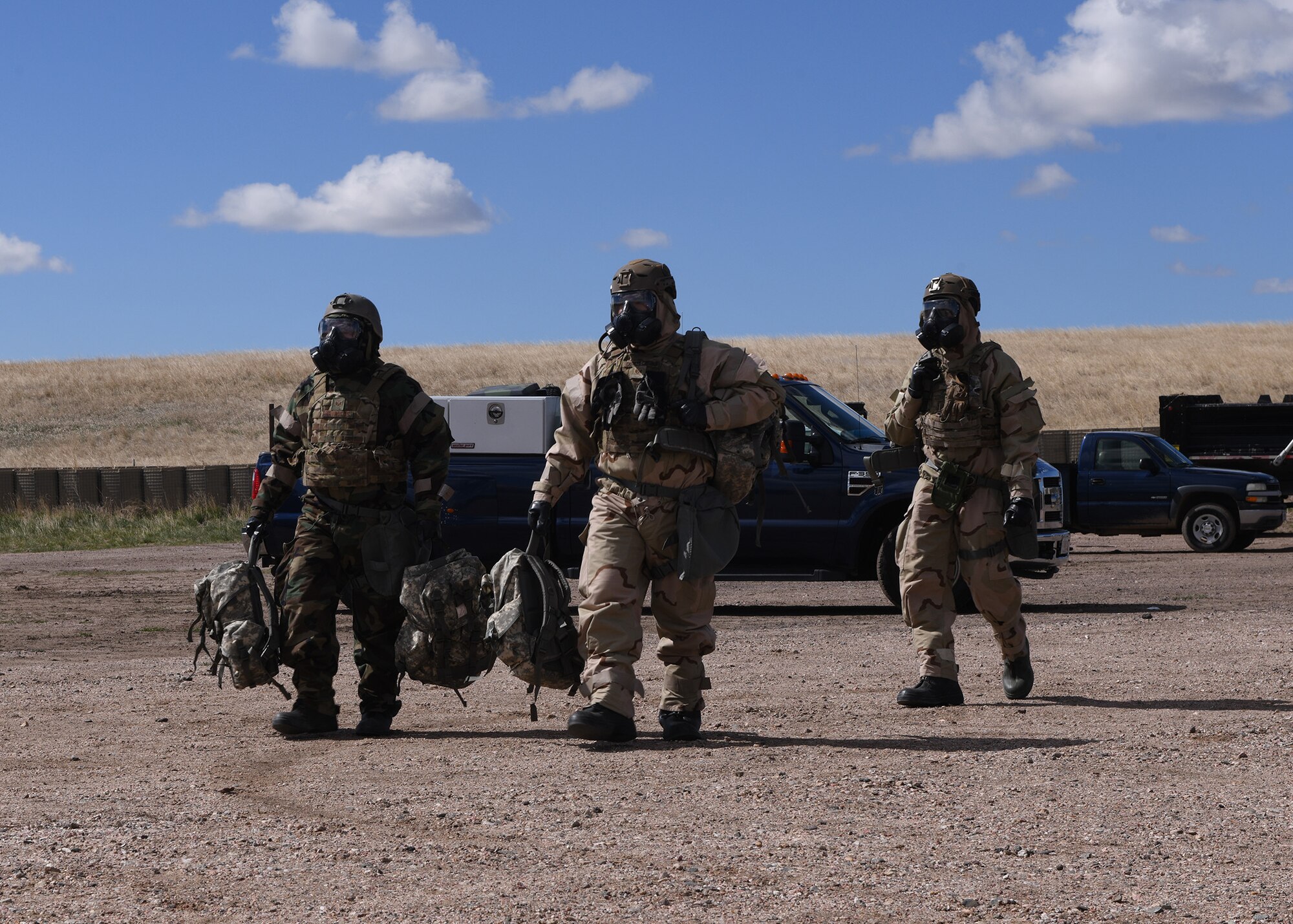 moving equipment in CBRN gear
