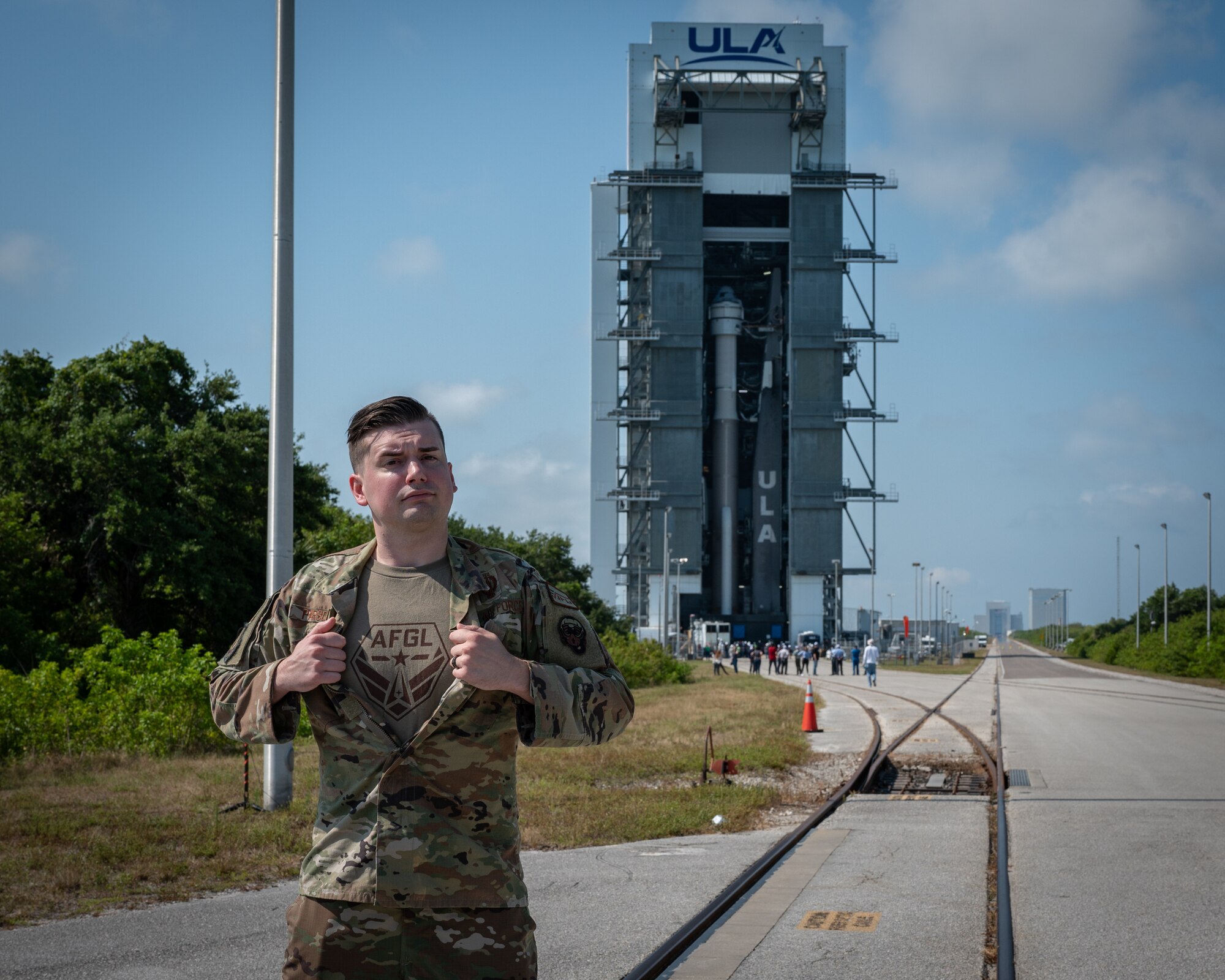 U.S. Air Force and U.S. Space Force gaming teams watch the roll out of the United Launch Alliance Atlas V Starliner OFT-2 at Cape Canaveral Space Force Station, Fla., May 18, 2022. The top teams from the Spring season of the Department of the Air Force Gaming competed at Patrick Space Force Base for a chance to represent the USAF and the USSF at FORCECON 2022, the Armed Forces Sports Halo Championship, and the first ever U.S. government esports event. (U.S. Space Force photo by Senior Airman Thomas Sjoberg)