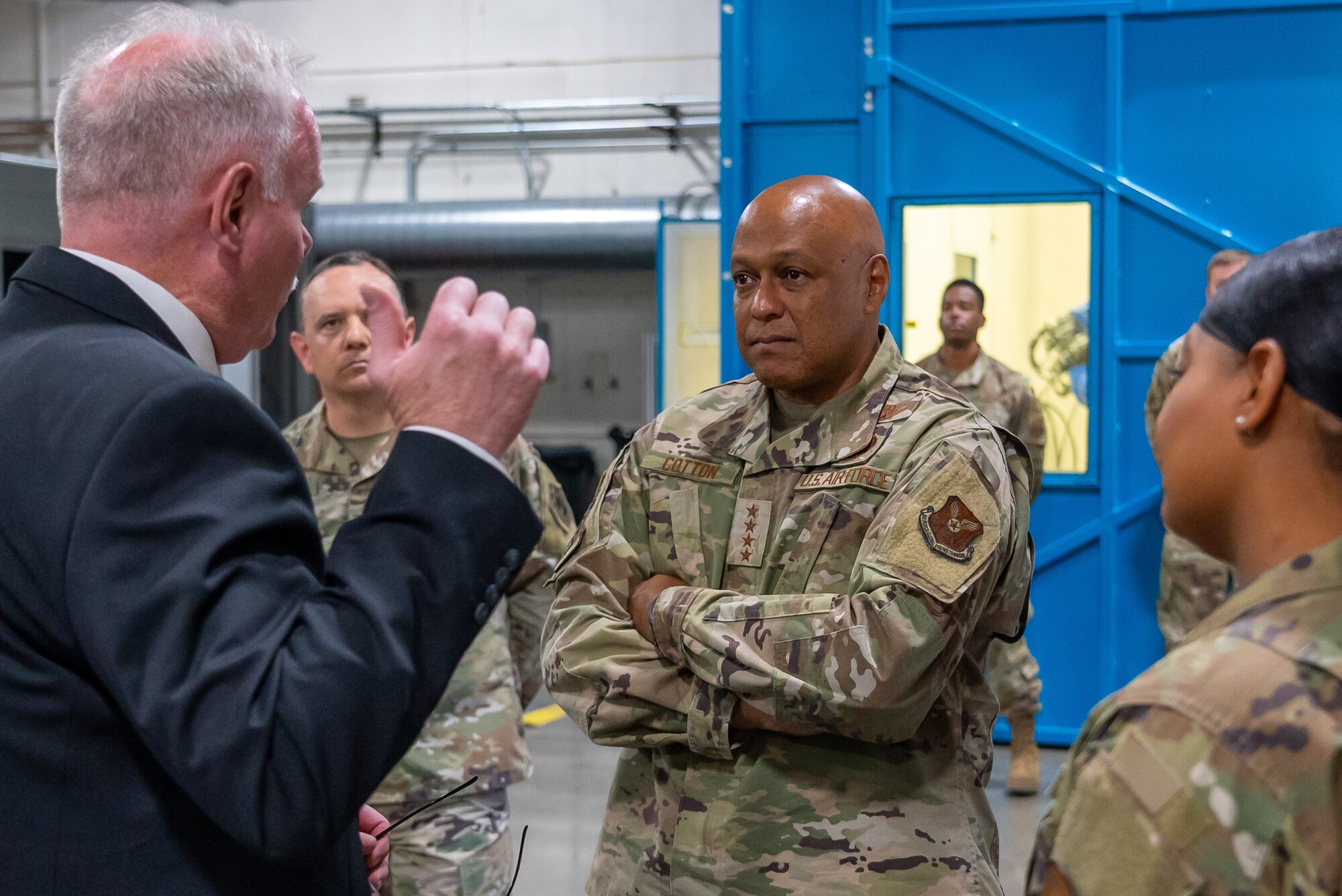 Gen. Anthony Cotton, Air Force Global Strike Command commander, visits the Additive Manufacturing and Cold Spray units at Ellsworth Air Force Base, S.D., May 24, 2022.