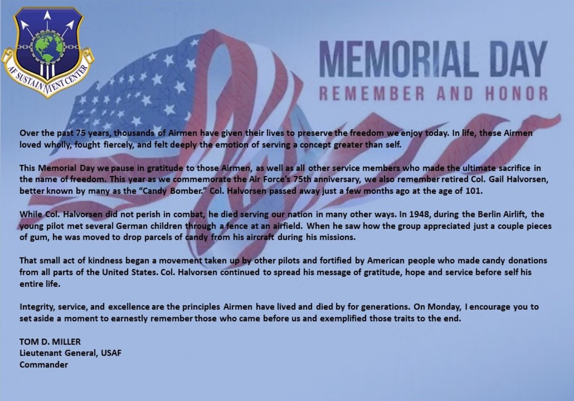AFSC Memorial Day message graphic
