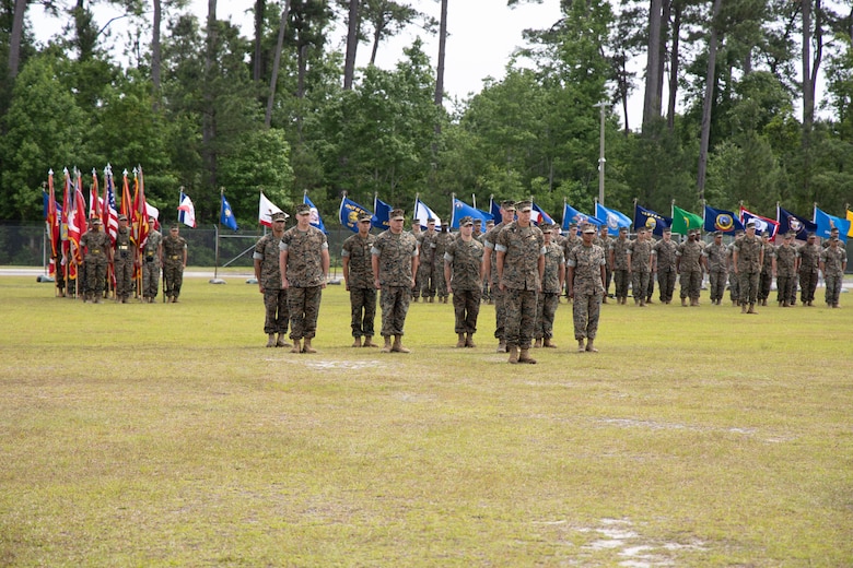 Marine Forces Special Operations Command hosts a change of command ceremony, at Camp Lejeune, N.C., May 23, 2022. The change of command ceremony represents the transition of command and responsibility of MARSOC from Maj. Gen. James F. Glynn to Maj. Gen. Matthew G. Trollinger. (U.S. Marine Corps photo by Gunnery Sgt. Tia Nagle)