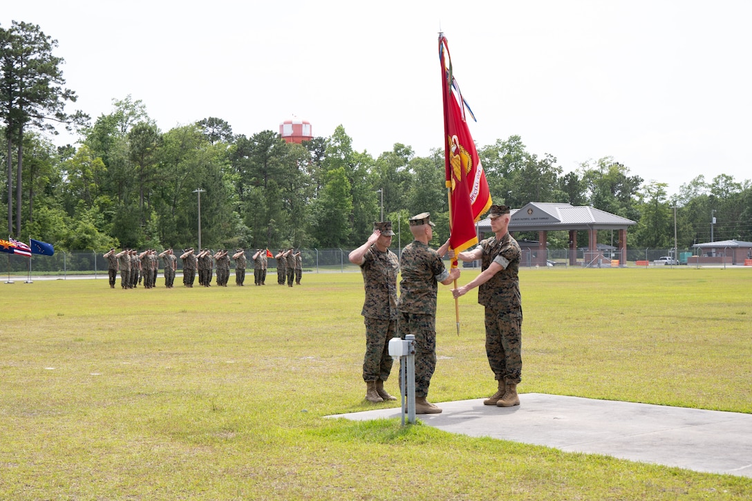 Marine Forces Special Operations Command hosts a change of command ceremony, at Camp Lejeune, N.C., May 23, 2022. The change of command ceremony represents the transition of command and responsibility of MARSOC from Maj. Gen. James F. Glynn to Maj. Gen. Matthew G. Trollinger. (U.S. Marine Corps photo by Gunnery Sgt. Tia Nagle)