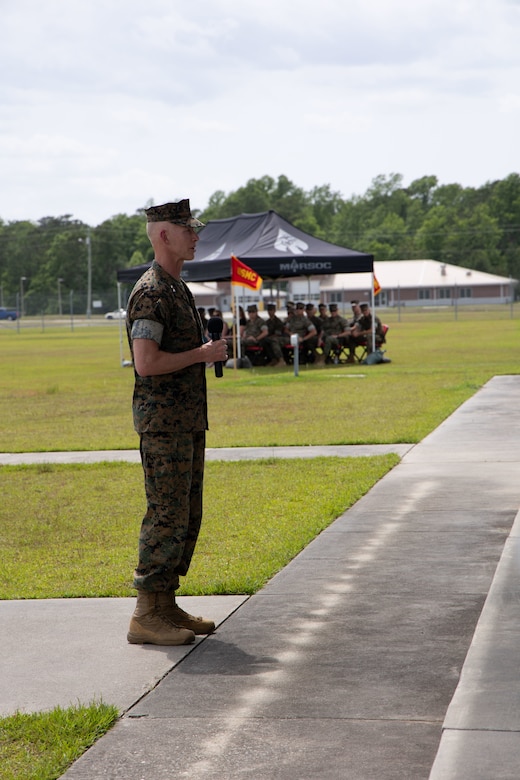 Marine Forces Special Operations Command hosts a change of command ceremony, at Camp Lejeune, N.C., May 23, 2022. The change of command ceremony represents the transition of command and responsibility of MARSOC from Maj. Gen. James F. Glynn to Maj. Gen. Matthew G. Trollinger. (U.S. Marine Corps photo by Gunnery Sgt. Tia Nagle)