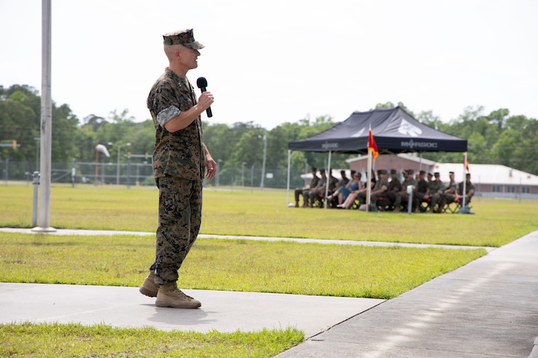 Marine Forces Special Operations Command hosts a change of command ceremony, at Camp Lejeune, N.C., May 23, 2022. The change of command ceremony represents the transition of command and responsibility of MARSOC from Maj. Gen. James F. Glynn to Maj. Gen. Matthew G. Trollinger. (U.S. Marine Corps photo by Gunnery Sgt. Tia Nagle)