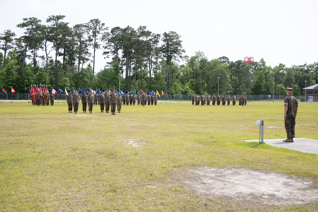 Marine Forces Special Operations Command hosts a change of command ceremony, at Camp Lejeune, N.C., May 23, 2022. The change of command ceremony represents the transition of command and responsibility of MARSOC from Maj. Gen. James F. Glynn to Maj. Gen. Matthew G. Trollinger. (U.S. Marine Corps photo by Gunnery Sgt. Tia Nagle)