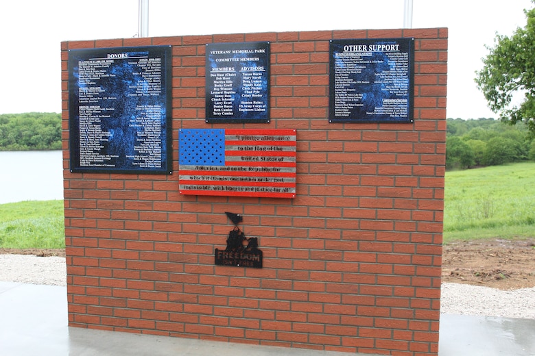 Wall displaing a the donated panel of The Wall That Heals at the Veterans Memorial at Stockton Lake