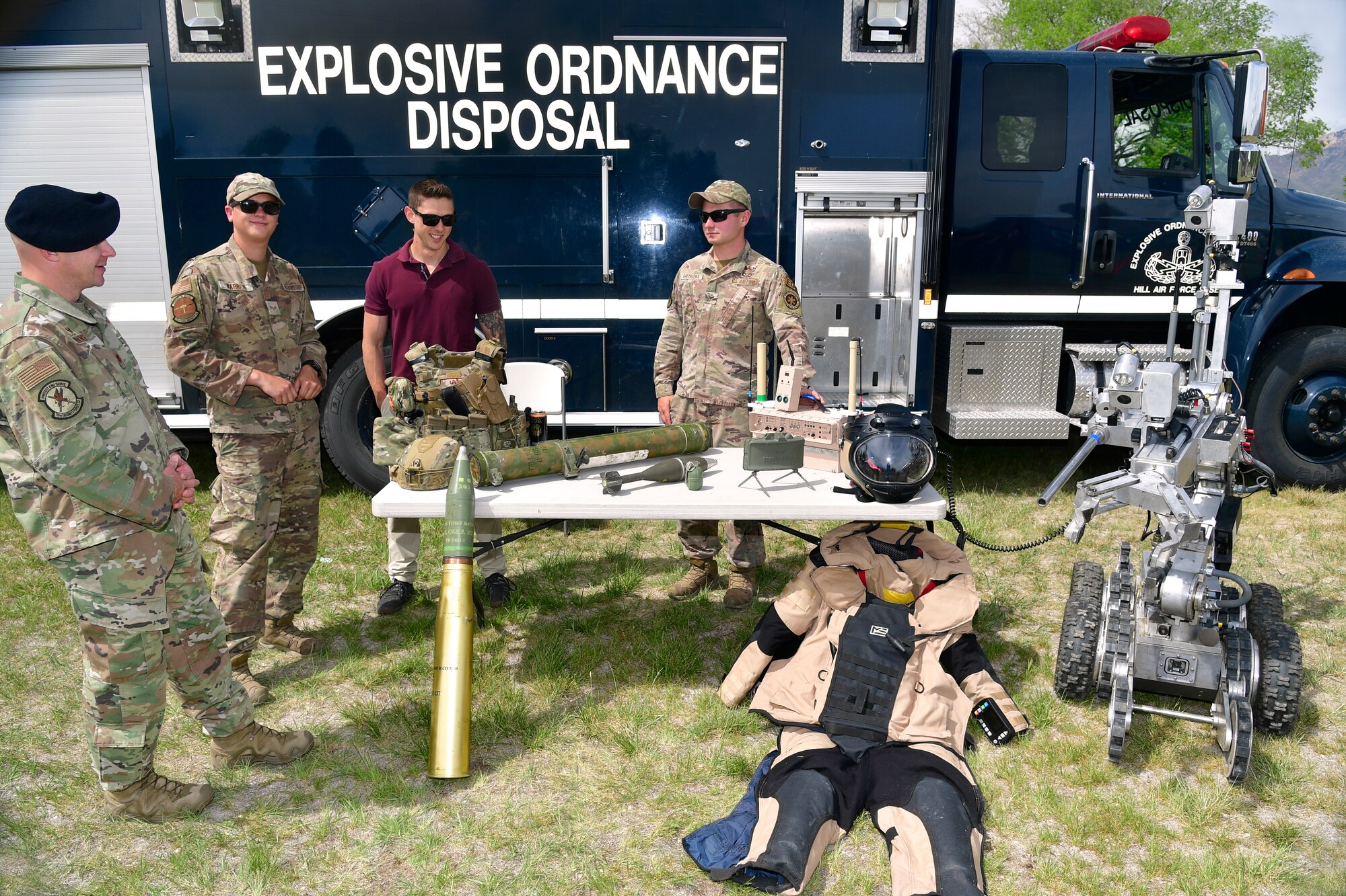 Airmen from the base’s Explosive Ordnance Disposal flight display tools and gear for guests.