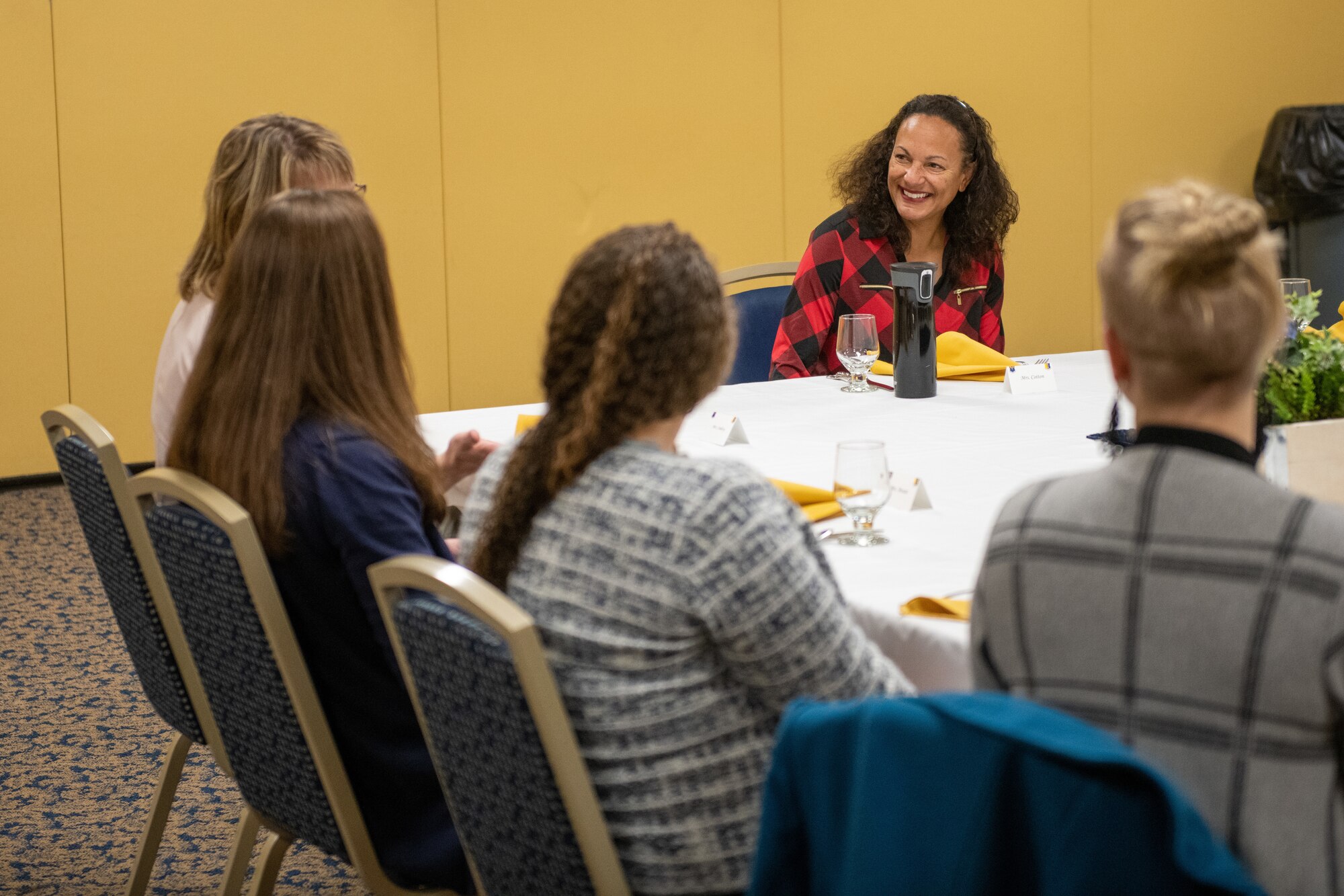 Marsha Cotton, spouse of Gen. Anthony Cotton, Air Force Global Strike Command commander, has breakfast with the Key Spouses of Ellsworth Air Force Base, S.D., May 24, 2022.