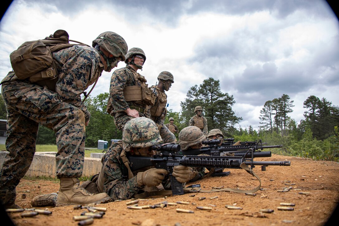 Marines with first platoon, Bravo Company, Marine Barracks Washington, conduct infantry training at Marine Corps Base Quantico, Va., May 25, 2022.