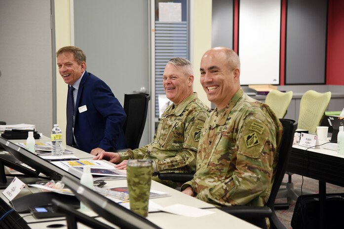 Albert "Chip" Marin III, Huntsville Center business and programs director; Maj. Gen. Richard Heitkamp, USACE deputy commander; and Col. Sebastien P. Joly, Huntsville Center commander