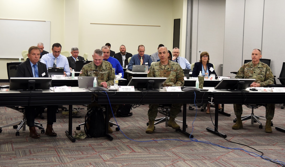 Albert "Chip" Marin III, Huntsville Center business and programs director; Maj. Gen. Richard Heitkamp, USACE deputy commander; Col. Sebastien P. Joly, Huntsville Center commander; and Lt. Col. Benjamin Summers, Huntsville Center deputy commander on day two of the Center's command strategic review.