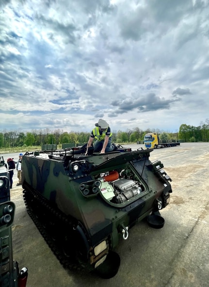 A couple of layovers and 48 hours later the engineers from Fort Carson were standing in Slovakia in front of a line of armored personnel carriers, tactical vehicles, recovery wreckers and more – everything they’ll need for DEFENDER-Europe 22.