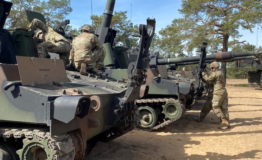 More than 900 pieces of fully mission capable Army Prepositioned Stocks-2 from the 405th Army Field Support Brigade was issued to the Army National Guard Soldiers from the 55th Maneuver Enhancement Brigade, 28th Infantry Division, at a forward Equipment Configuration and Hand-off Area, or ECHA, in Pabradė, May 10-12.