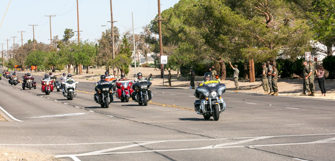 Approximately 200 motorcyclists from Southern California, consisting of Vietnam Veterans, family members, and friends of veterans, roll through Marine Corps Logistics Base Barstow on their annual "Run For The Wall" trek to the District of Columbia, May 18, 2022.