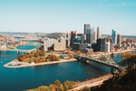 building and bridges and the Allegheny and Monongahela river form the boundaries of Pittsburgh