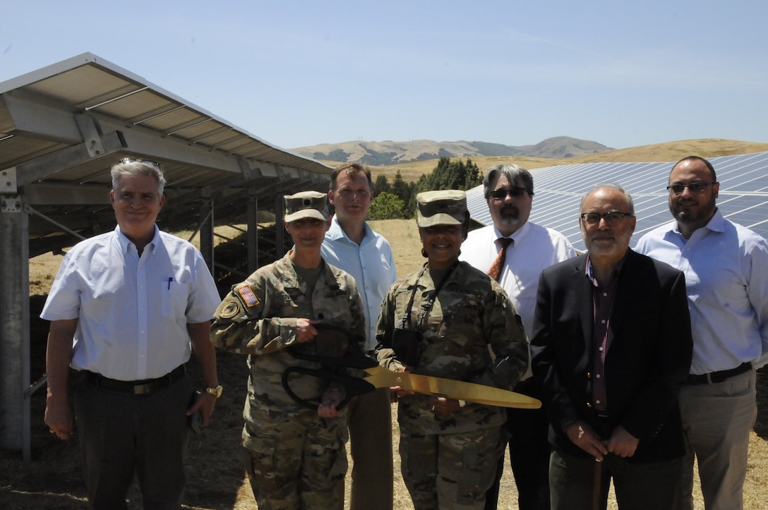 Col. Serena D. Johnson, Parks Reserve Forces Training Area Garrison Commander and Mr. Jarrod Ross, Fort Hunter Liggett’s Resource Efficiency Manager cut a ceremonial ribbon for PRFTA’s 2MW Solar Array, May 24, 2022.