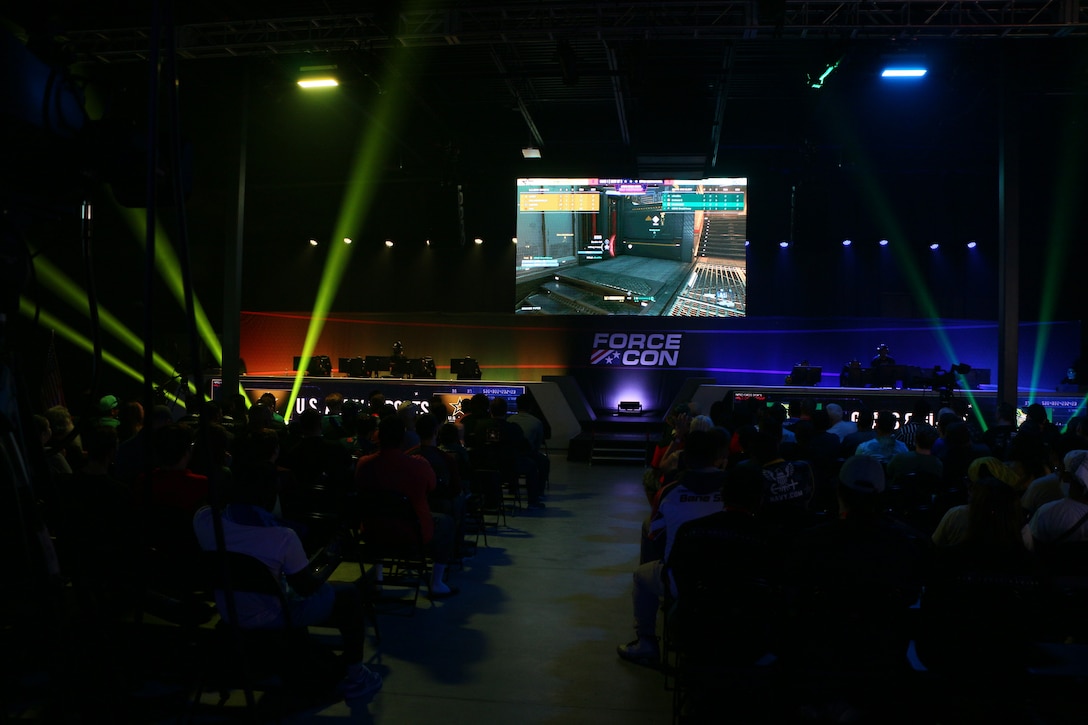 U.S. Air Force Services Center will host the inaugural Armed Forces Esports Championship from 24 to 28 May.  The 2022 Armed Forces Championship features players from the Army, Marine Corps, Navy, Air Force, Space Force, and Coast Guard.  The Armed Forces Sports Championship featuring Halo: Infinite held on May 28, will be a premier Esports competition taking place as part of FORCECON, a massive military gaming and tech event celebrating the intersection of gaming, technology, innovation, education and the United States Armed Forces.  Celebrity host Guy Blaze and casters Magick Moonshot, Garrett O’Toole, YNOT B Casting, and Shyway joined the live broadcast.  (DoD Photo by Mr. Steven Dinote, Released)