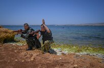 U.S. Marines, assigned to Task Force 61 Naval Amphibious Forces Europe/ 2d Marine Division (TF-61/2), and members of the Tunisian 51st Regiment Commando Maritime practice scout-swimmer techniques and clandestine landing and withdrawal during exercise Phoenix Express 2022 in Bizerte, Tunisia, May 24, 2022.
