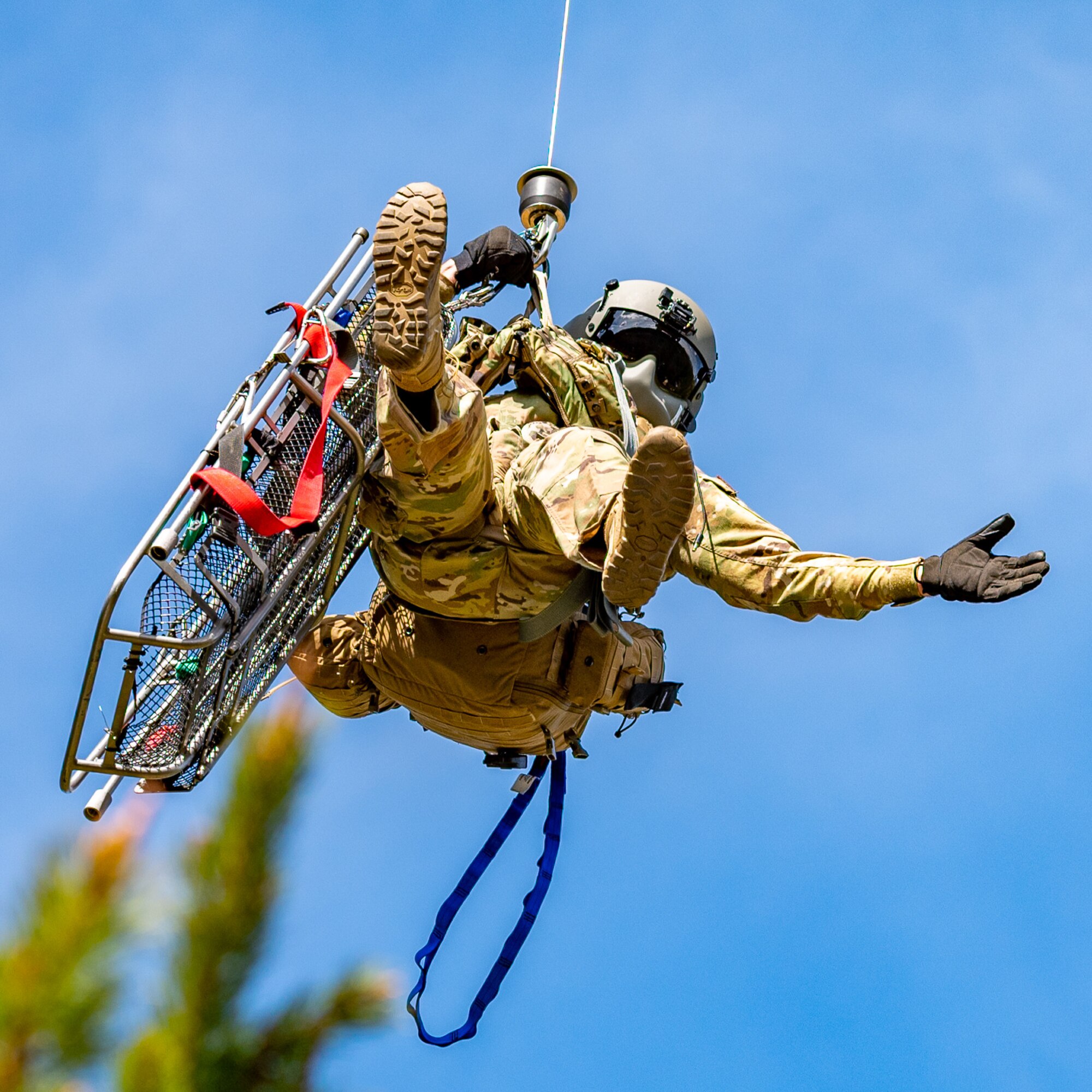Capt. Noah Russell, 341st Operational Medical Readiness Squadron flight medic, rappels over the Highwood Mountains during a search and rescue exercise May 24, 2022, near Great Falls, Mont.
