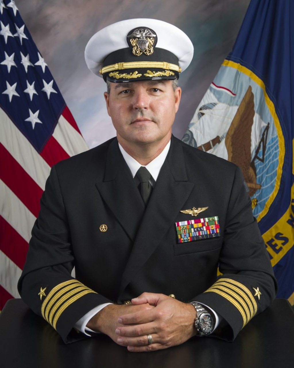 Official studio portrait of Capt. Aaron Kelley, Commander, Amphibious Squadron Six