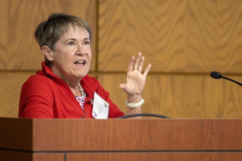 Susan Gillison, U.S. Army Financial Management Command Military Pay Operations director, speaks to USAFMCOM Army Military Pay Office directors and supervisors during an AMPO leadership forum at the Maj. Gen. Emmett J. Bean Federal Center in Indianapolis May 12, 2022. Throughout the three-day forum, subject matter experts from USAFMCOM, the Defense Finance and Accounting Service, and other U.S. Army organizations covered a variety of topics including military pay operations, human resources, debt and claims, SmartVoucher for permanent change of station moves, fraud, ethics, and Army-specific functions. (U.S. Army photo by Mark R. W. Orders-Woempner)