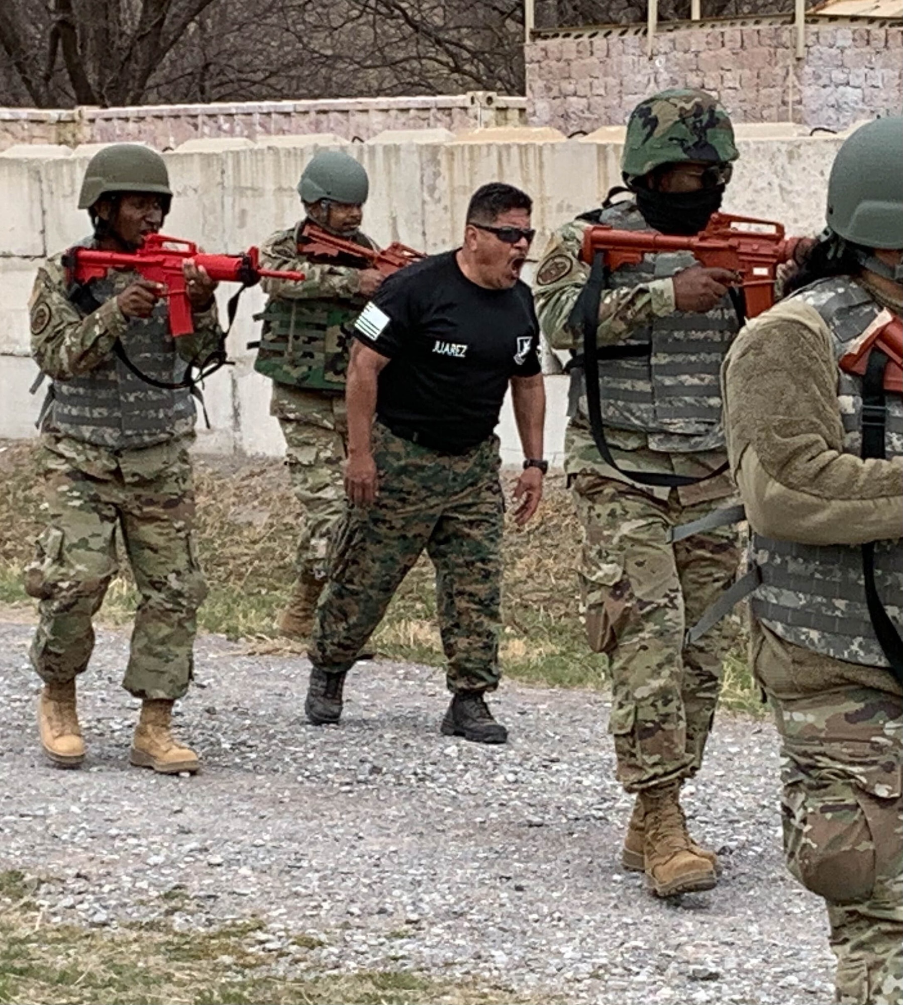 U.S. Air Force Staff Sgt. Kemin Ditnoy, a 97th Security Forces Squadron alpha flight assistant flight sergeant from Altus Air Force Base (AFB), Oklahoma, role plays as an opposition force member during while training 507th Civil Engineering Squadron (CES) PRIME BEEF Airmen at Fort Sill, Oklahoma, April 1, 2022. Ditnoy helped the 507th CES Airmen from Tinker AFB, Oklahoma, react to contact and close quarters combat. (Courtesy photo)