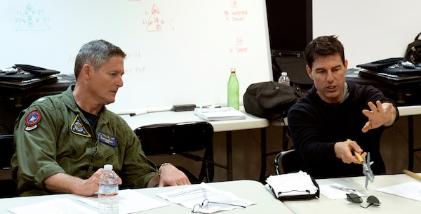 With actor Tom Cruise working through a complex aerial scene, NAS Fallon, NV, 2019.