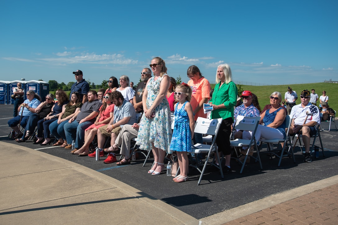 Family members who lost loved ones in service to their nation are recognized during a memorial service held in Frankfort, Ky., May 30, 2022, honoring members of the Kentucky Guard who died in the line of duty. The memorial commemorates 286 Solders and Airmen from the Kentucky Guard who have paid the ultimate price for freedom since 1912. (U.S. Air National Guard photo by Dale Greer)