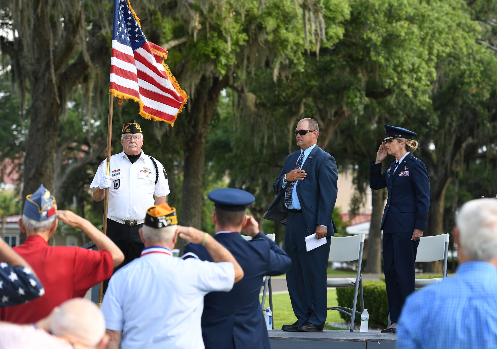 U.S. Air Force Maj. Gen. Michele Edmondson, Second Air Force commander, participates in the Biloxi National Cemetery Memorial Day Ceremony in Biloxi, Mississippi, May 30, 2022. The ceremony honored those who have made the ultimate sacrifice while serving in the armed forces. Biloxi National Cemetery is the final resting place of more than 23,000 veterans and their family members. Every year, 800 burials take place there for men and women who served in wars years ago and for those defending America today. (U.S. Air Force photo by Kemberly Groue)