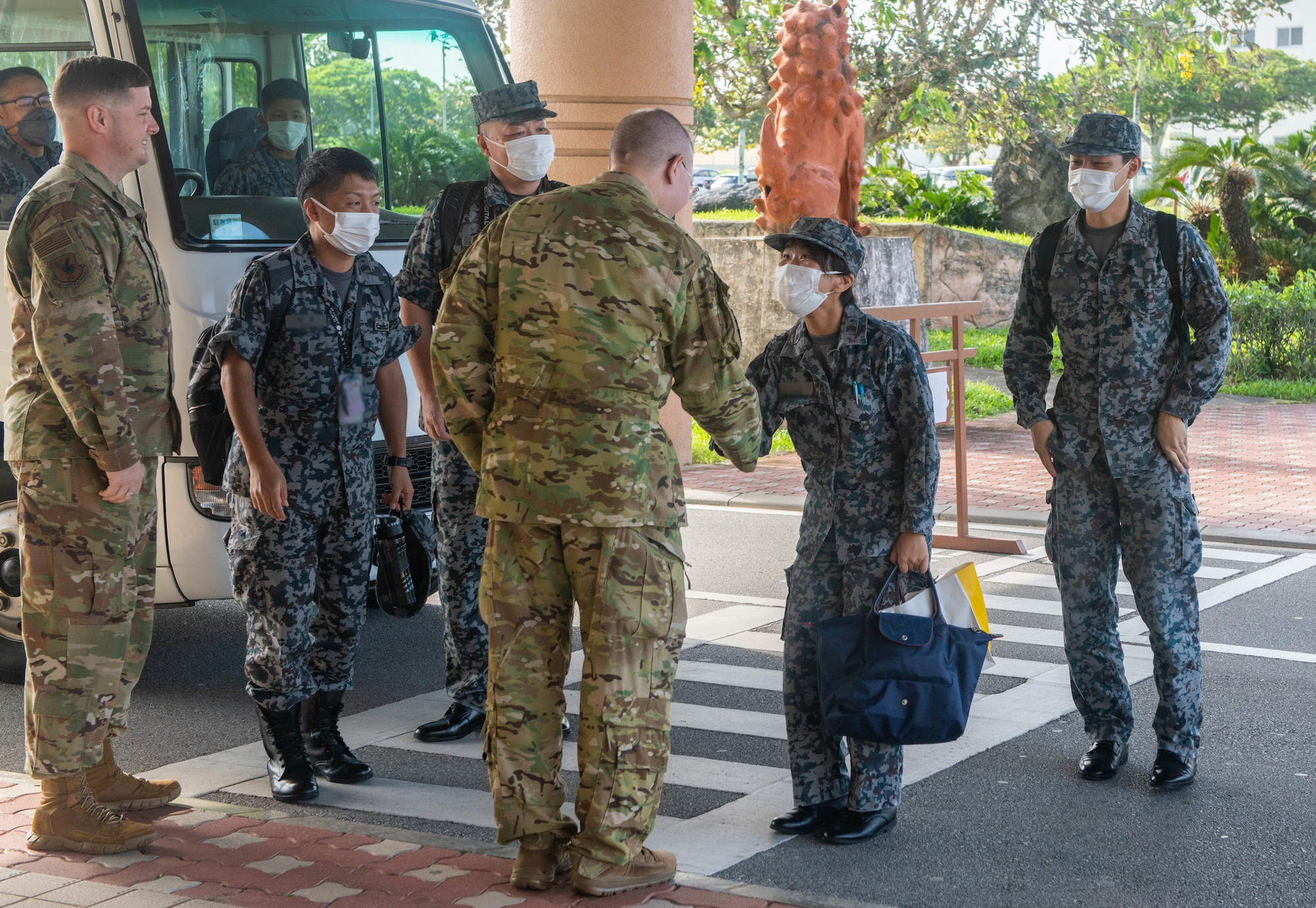 U.S. Col. greets JASDF medics.