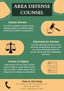 Graphic detailing the assistance the Area Defense Counsel offers.