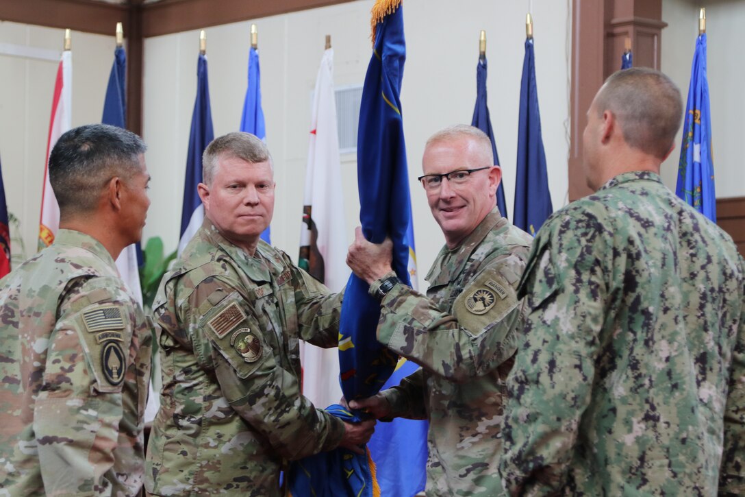 U.S. Army Brig. Gen. Lance Okamura relinquished command of Joint Task Force Guantanamo to U.S. Army Brig. Gen. Scott Hiipakka, during a ceremony Oct. 21, 2022.