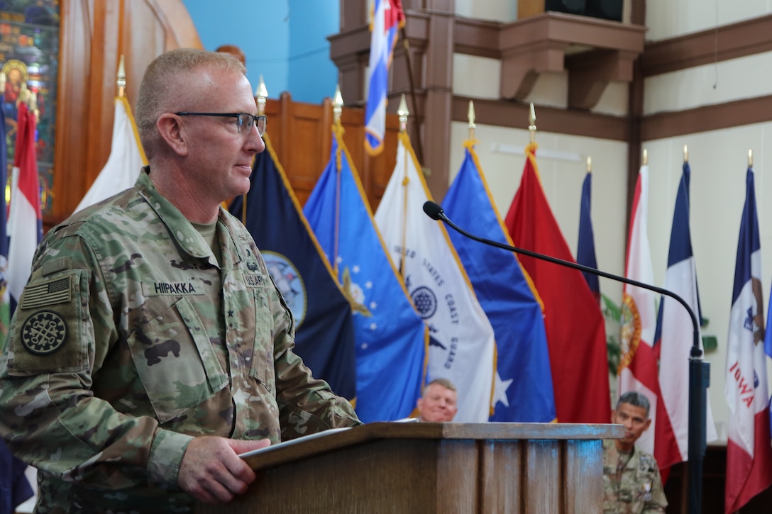 U.S. Army Brig. Gen. Lance Okamura relinquished command of Joint Task Force Guantanamo to U.S. Army Brig. Gen. Scott Hiipakka, during a ceremony Oct. 21, 2022.