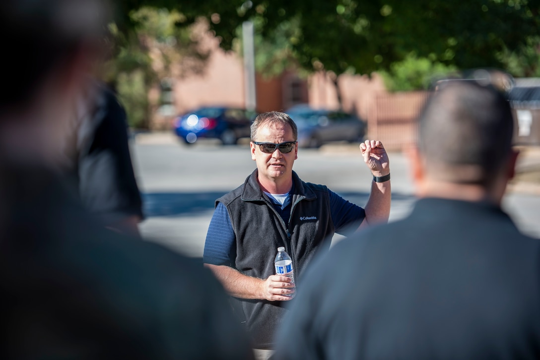 Special Agent Lukasz Misiniec, Air Force Office of Special Investigations Detachment 404, talks to attendees at a training session on crime scene response, documentation, and handling of evidence at Joint Base San Antonio-Fort Sam Houston Oct. 21. (U.S. Air Force photo by Kara Carrier)