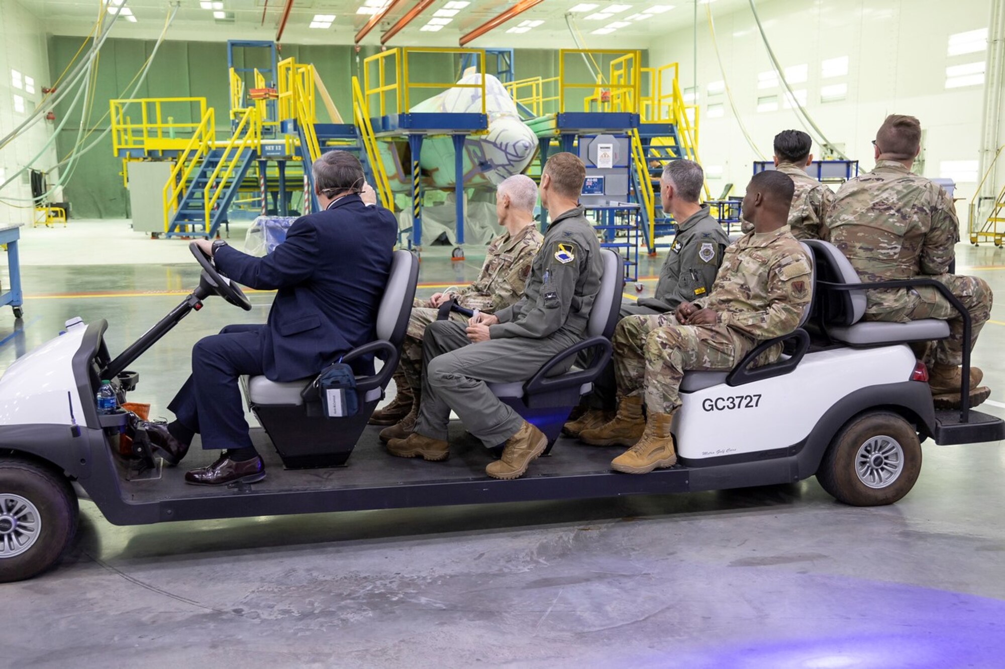 U.S. Airmen assigned to Tyndall Air Force Base, Florida, tour the Lockheed Martin factory in Fort Worth, Texas, Oct. 20, 2022.